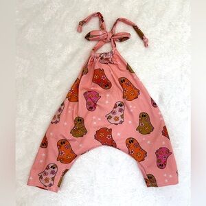 Pink Floral Ghost Print Kids One-Piece Halter Romper